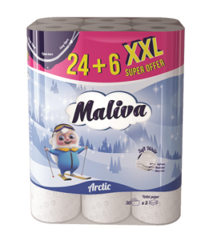 medica96.bg Тоалетна хартия MALIVA arctic 100% цел. 3 пл. 30 бр.